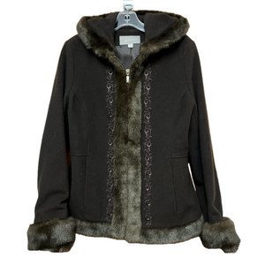Croft & Barrow Women’s Brown Winter faux fur Wool coat jacket Hooded Size M.